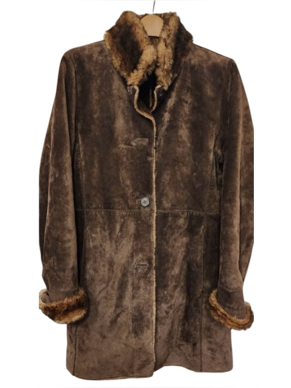 LNR Suede Leather Fur Lined Coat Stroller Womens Small